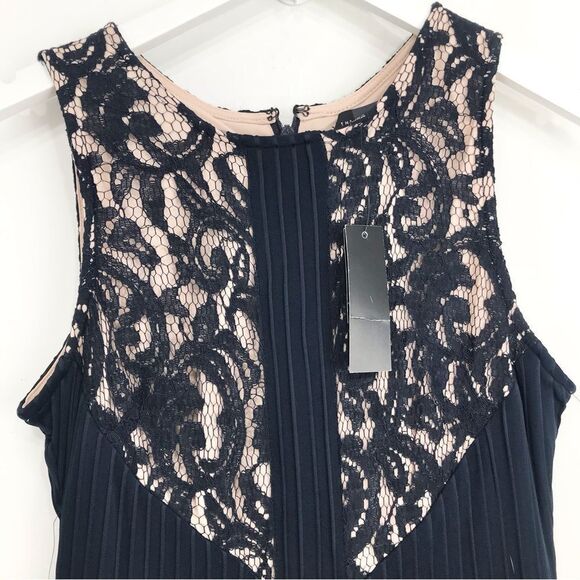 The Limited Navy Blue Lace Panel Rib Stretch Cream Lined Sleeveless Dress NEW - Picture 4 of 16